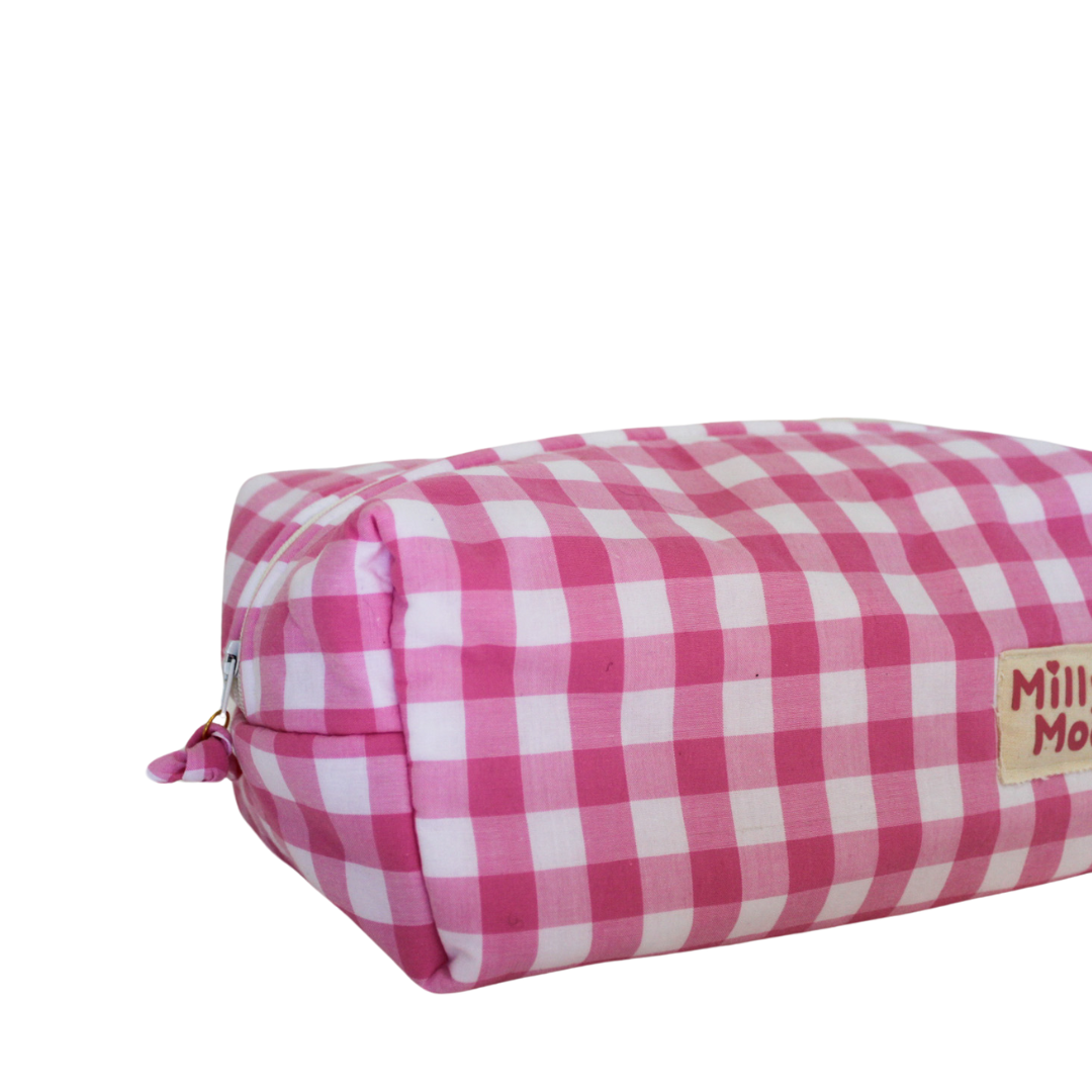 Pink Gingham Beauty Bag