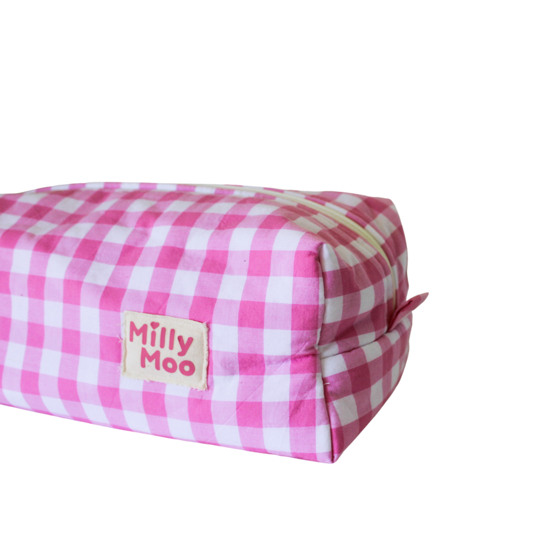Pink Gingham Beauty Bag
