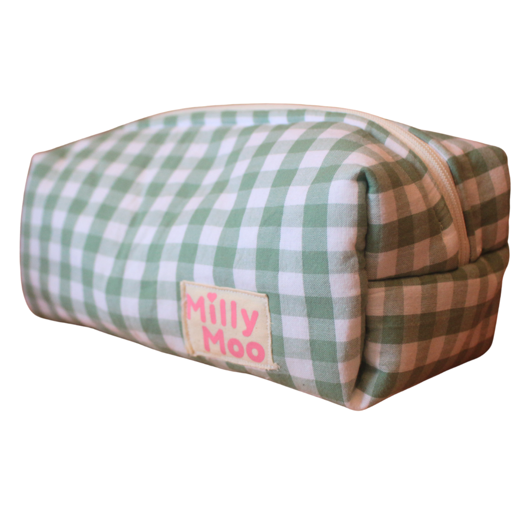 Green Gingham Mini Beauty Bag