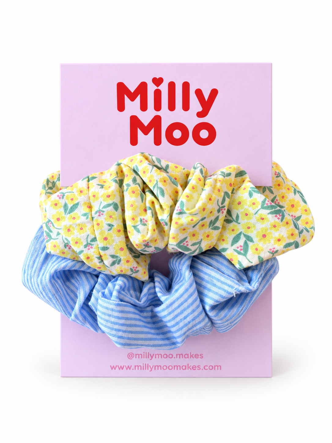 Yellow Daisy & Blue Stripes Scrunchie Duo
