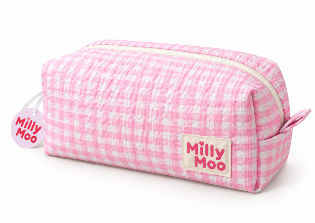 Baby Pink Gingham Beauty Bag