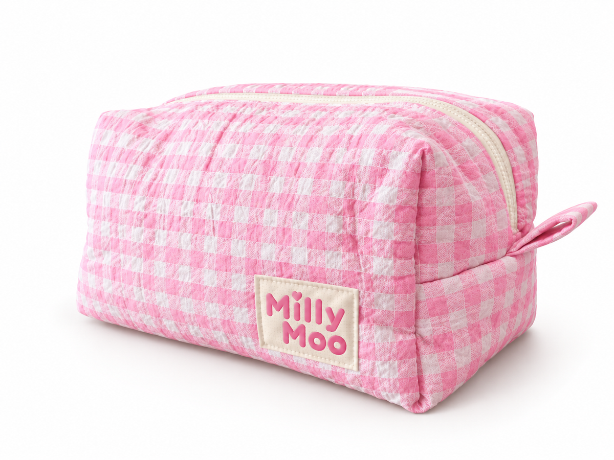 Baby Pink Gingham Beauty Bag