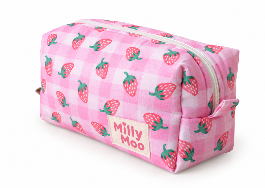 Strawberry Gingham Beauty Bag